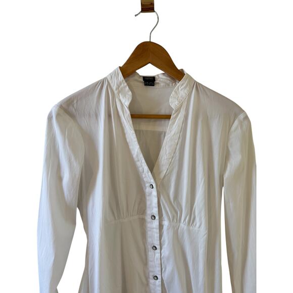 Vintage ESPRIT White Cotton Feminine Fitted V Neck Top 6 - Picture 2 of 5